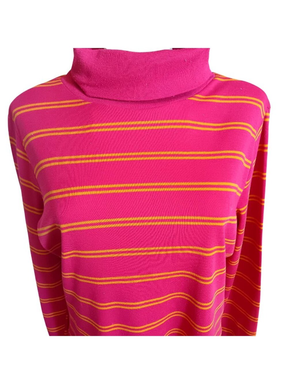 True Vintage Medium T-shirt Sears Pink Yellow Striped Turtleneck 1970's Hippy